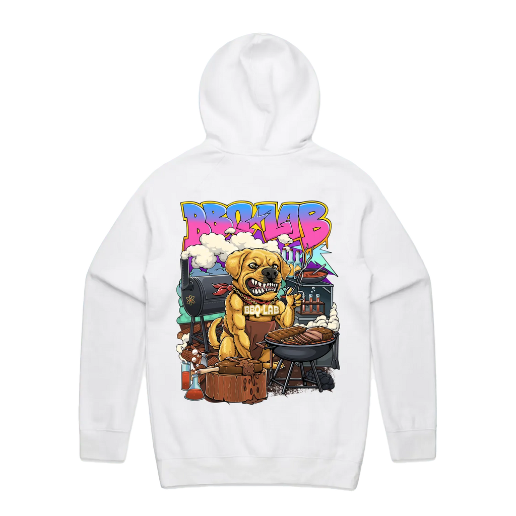 BBQ LAB White Streetwear Hoodie Back Graphic Featuring George Chief Taste Tester