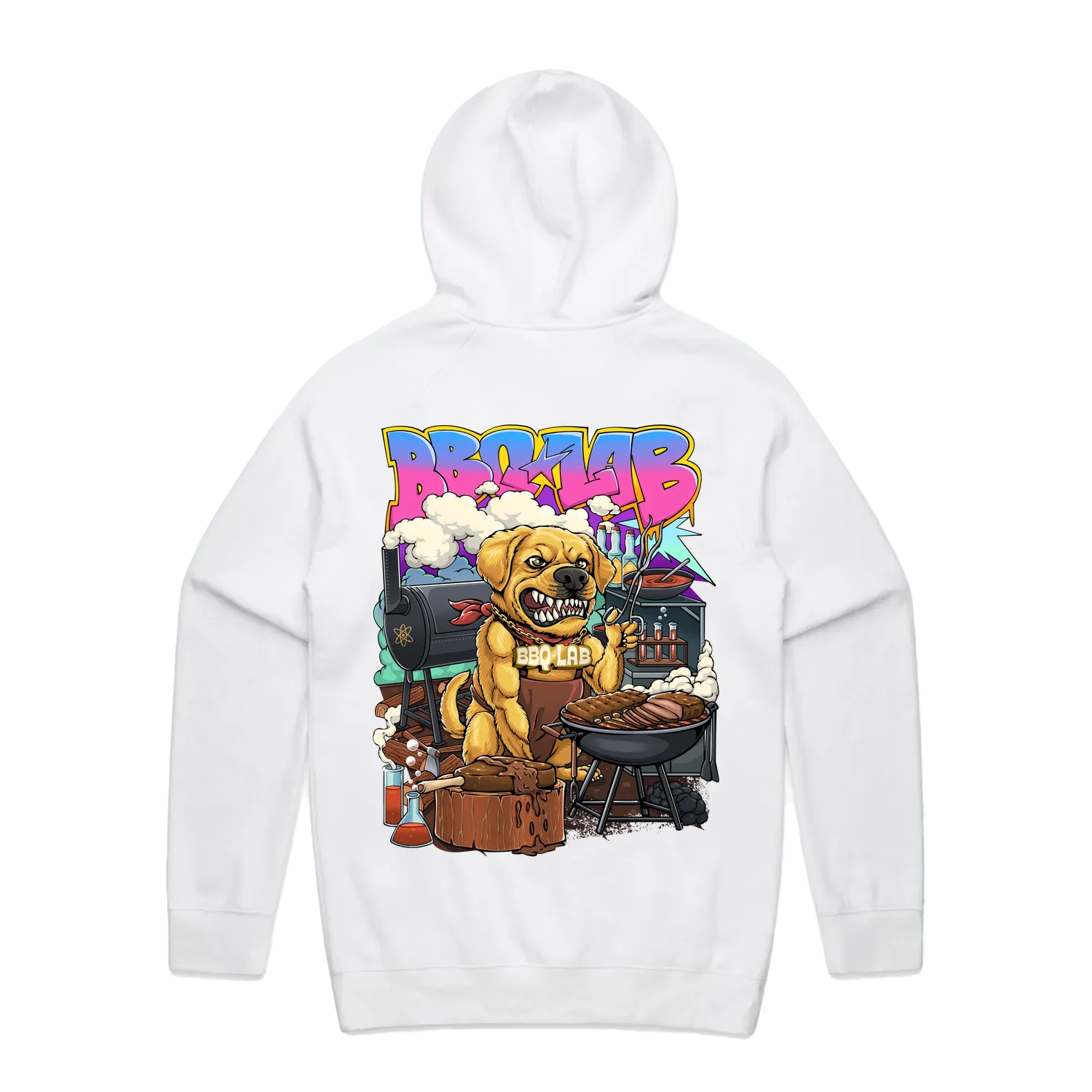 BBQ LAB White Streetwear Hoodie Back Graphic Featuring George Chief Taste Tester