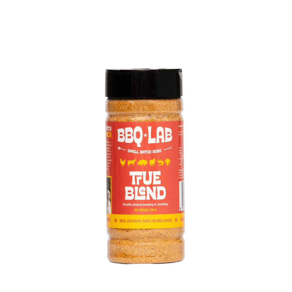 Jar of BBQ Lab True Blend seasoning on a white background
