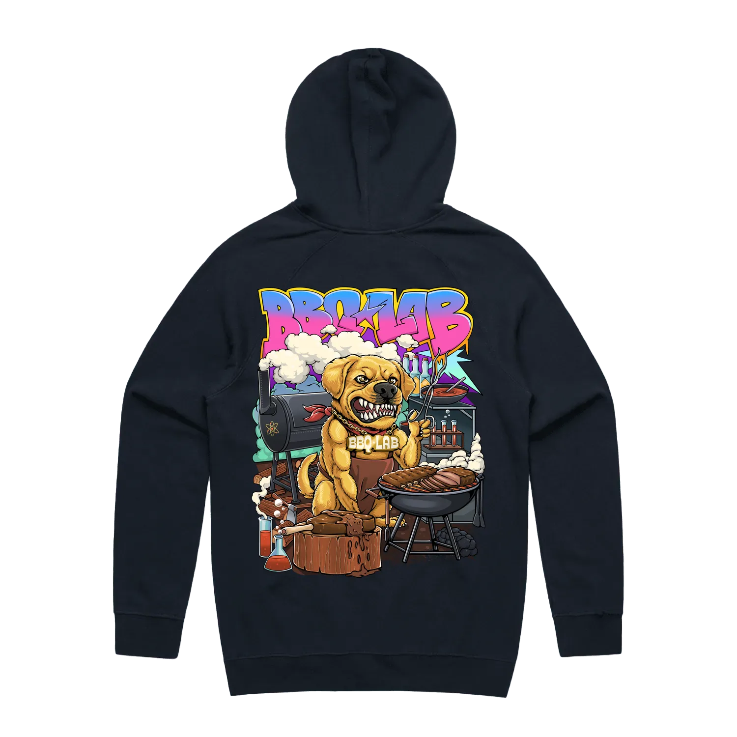 BBQ LAB Navy BBQ Hoodie with George Chief Taste Tester Back Graphic