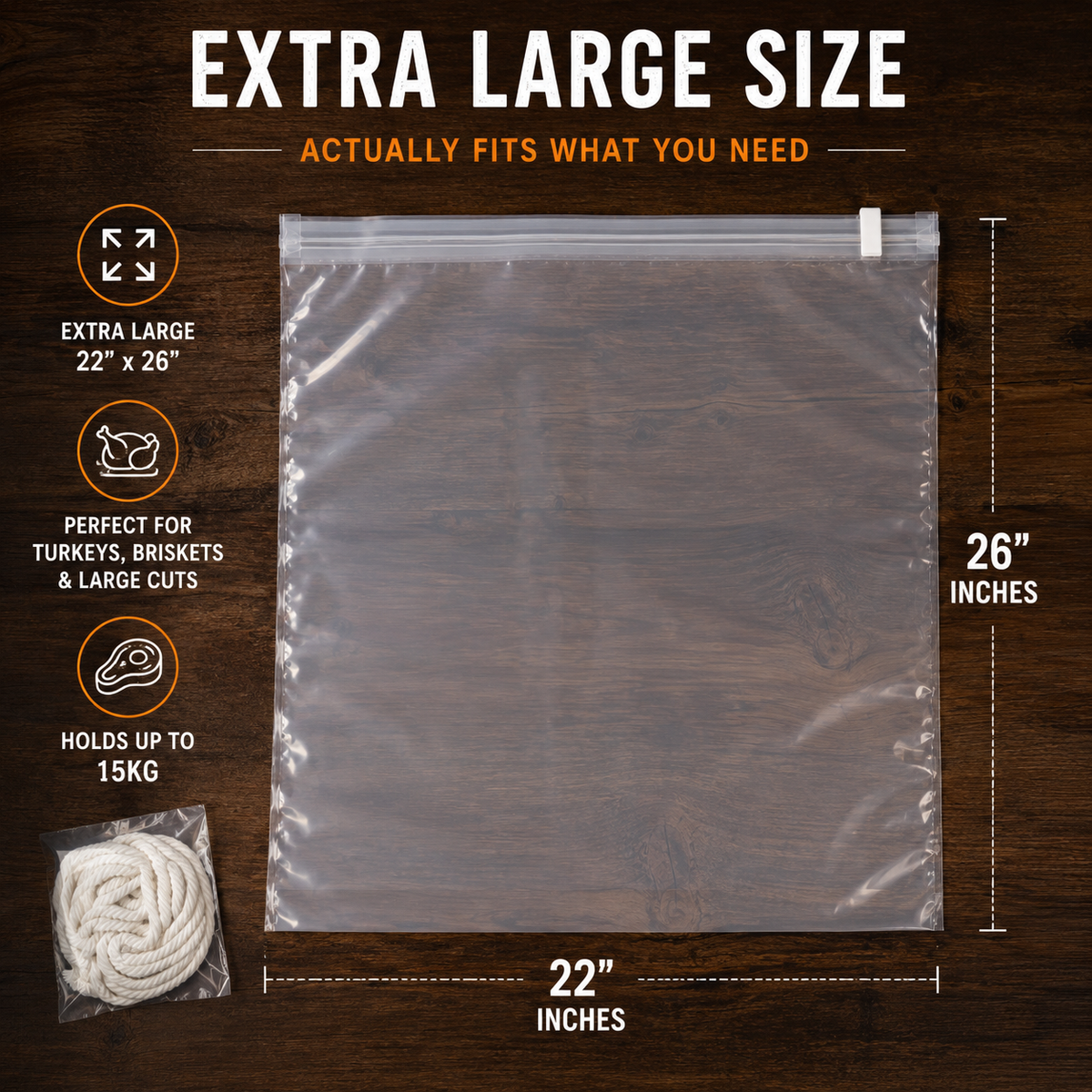 Extra large 22 x 26 inch BBQ LAB brining bag suitable for turkeys, briskets and large cuts up to 15kg.